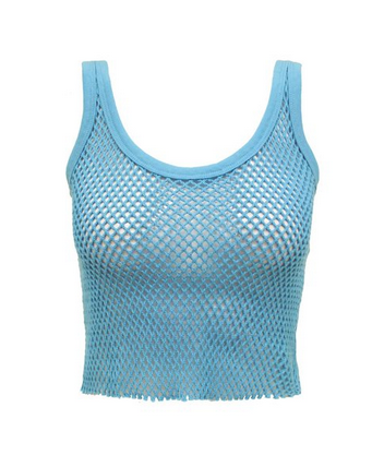 Envy Boutique Women's Sexy Sleeveless Casual Retro Fishnet Net Mesh Summer Crop Top